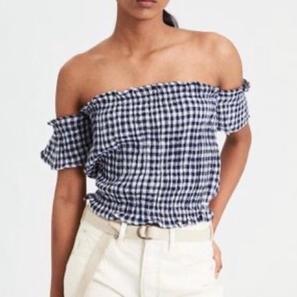 American Eagle Gingham Off the Shoulder Top